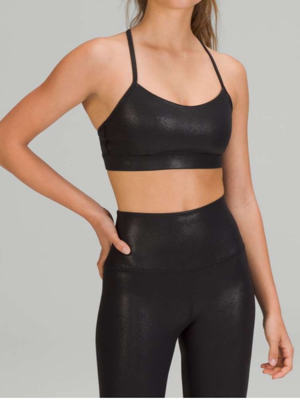 Lululemon Flow Y Nulu Shine *Light Support Black sports bra, size 4